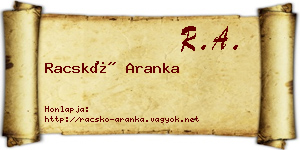Racskó Aranka névjegykártya